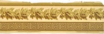 Bordüre mit goldfarbener Eichenlaubranke auf beigem Velours mit abschließendem Kordelfries und Mäanderband