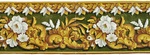 Bordüre mit Pflanzenranke aus weißen Blüten und goldgelben Akanthusblättern mit abschließendem Pflanzenfries