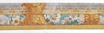 Bordüre mit Pflanzendekor aus goldgelben Akanthusblättern, weißen Blüten und floralem Ornamentdekor