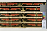 Bordüre, Ornament in Gold und Rot auf schwarzem Velours, 5-bandig