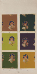 Papiertapete mit Imitation einer Applikationsstickerei mit Laméfäden, Musterblatt mit sechs Farbstellungen
