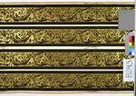 Bordüre, Blattranken in Braun auf Gold, schwarzer Rand, Riffelprägung, 4-bandig
