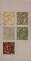 Papiertapete mit Imitation einer Gold- und Silberstickerei, Musterblatt mit fünf Farbstellungen