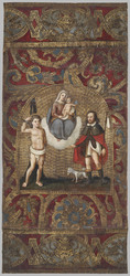Fragment eines Antependiums mit der Madonna und den Heiligen Sebastian und Rochus