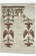 Tapetenfragment mit arabesken Ornamenten und abschließendem Fries