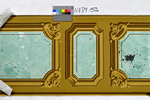 Sockeltapete "Napoleon" mit braunen Kassetten und Schnitzwerkimitation, Spiegel als grüne Marmorimitation