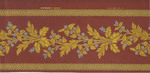 Papierbordüre mit Imitation einer Nadelmalerei und applizierter Gold- und Silberborte auf rotem Grund