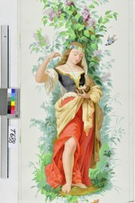 Füllstück mit Frauenfigur aus dem Dekor "Les cinq Sens" (Hörsinn)
