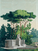 Panoramatapete "Les Jardins francais",  auf Tafel Brunnen