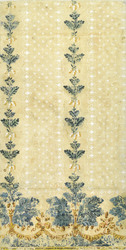 Tafel, Kat.Nr. 34 (Arnold-Katalog) Tapete mit Eichenblättern und Eicheln von einem Dekor aus in Streifen verlaufend in Grün im Wechsel mit weißen Punkte-Streifendekor
