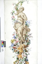 Füllstück mit Blumen umrankter, weiblicher Statue aus dem "Décor Apothéose des Fleurs"(?)