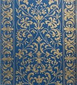 Papiertapete mit Imitation einer Goldstickerei auf blauem Grund
