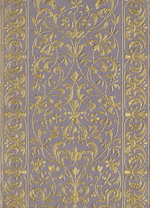 Papiertapete mit Imitation einer Goldstickerei auf lilafarbenem Grund