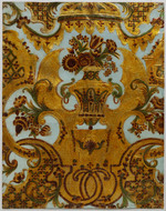 Goldledertapete mit Vasenmotiv nach einem Entwurf von Marot